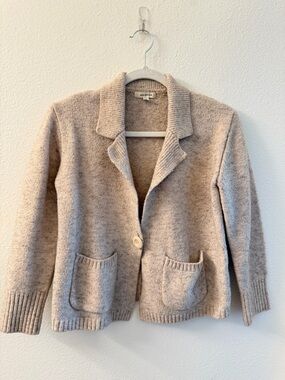 Max Studio Wool Blend Collar Pocket Button Cardigan Sweater - Cream / White XS